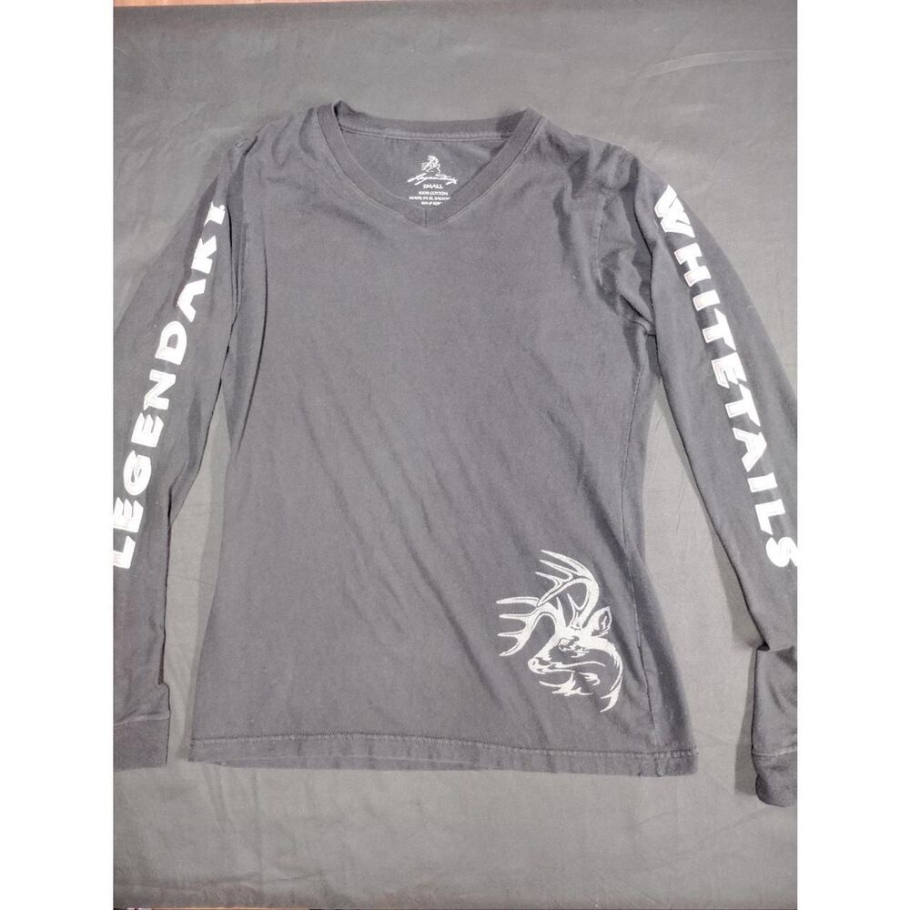 Legendary Whitetails Hunting Black Long Sleeve V-Neck Sweater with Buck Logo